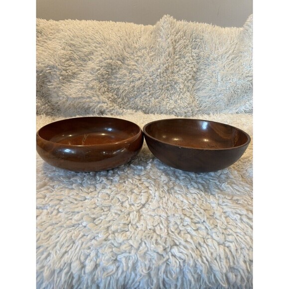 Lot Of 2 Bowls - Vintage MCM Boho Myrtlewood 9.5” Laquered & 9.5” Unpolished - Picture 3 of 8